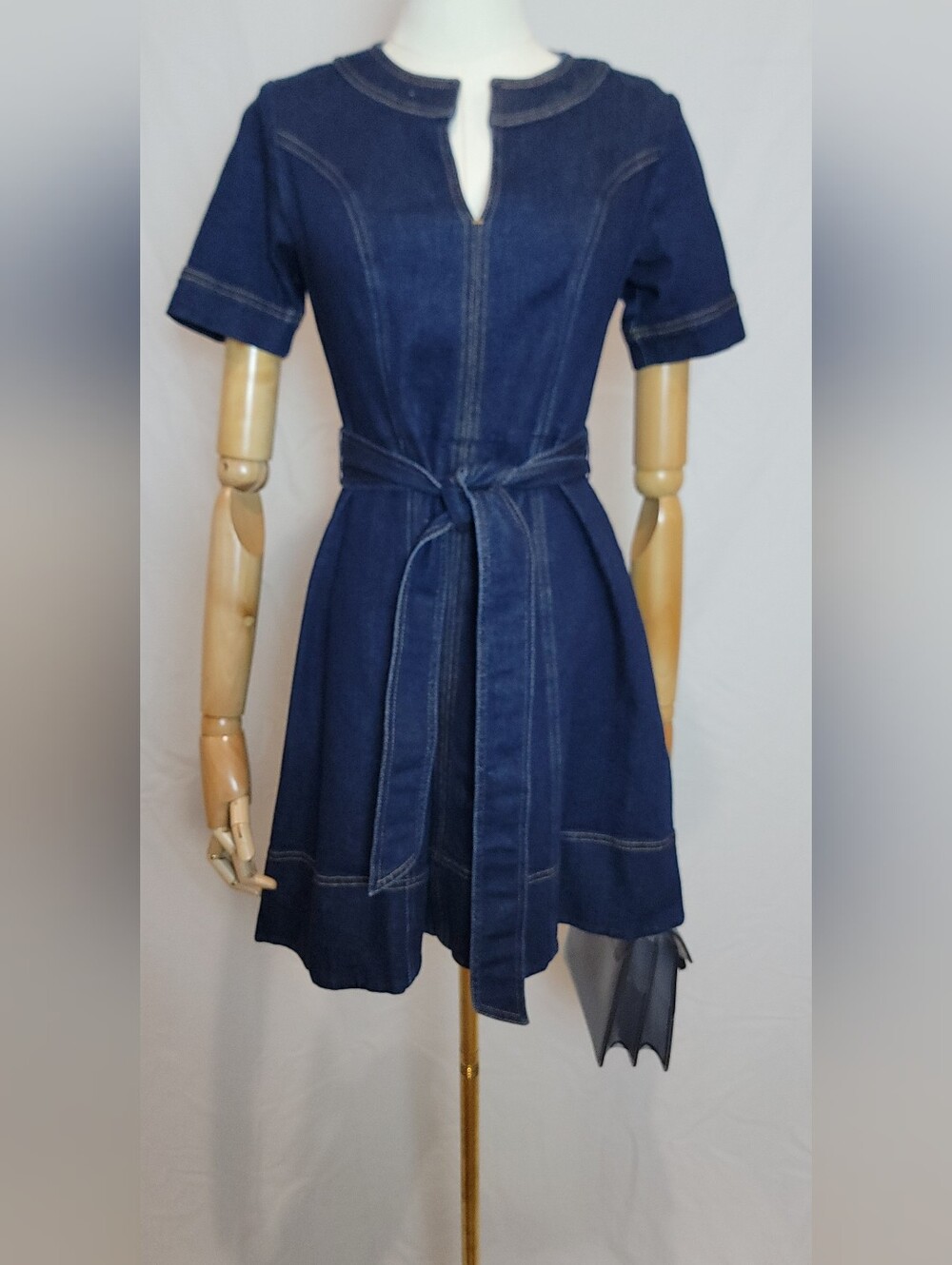 Boden Eliza Belted Denim Dress Blue, Size 2P